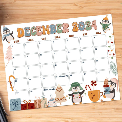 Cute Whimsical Retro December Calendar