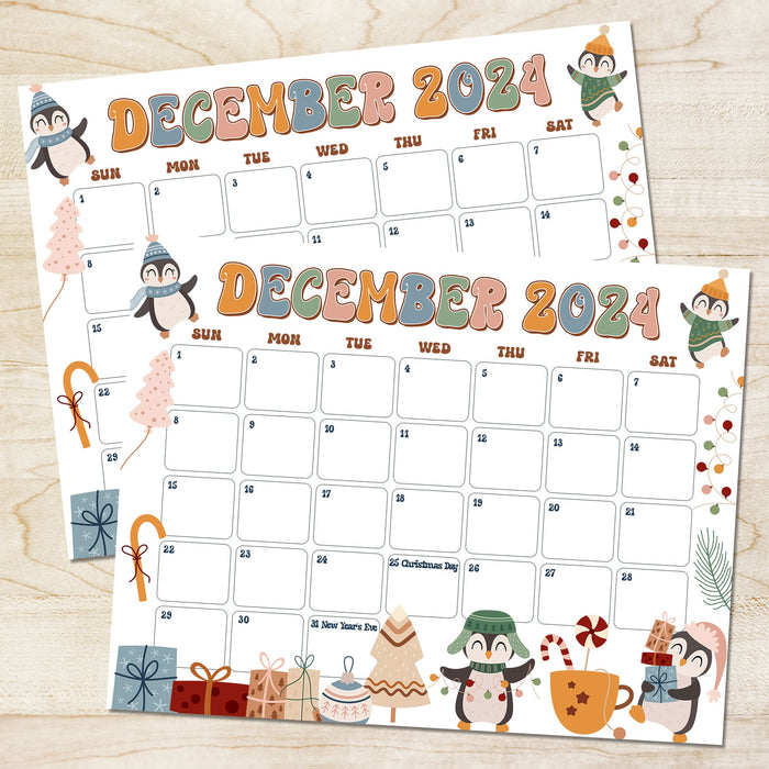 Cute Whimsical Retro December Calendar