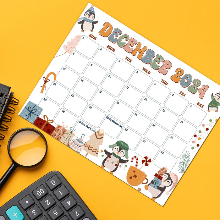 Cute Whimsical Retro December Calendar