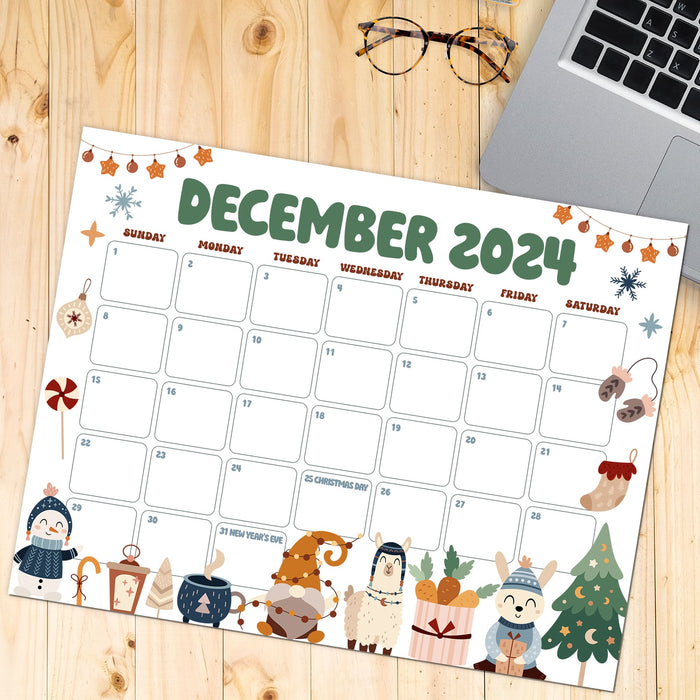 Retro December Calendar with Cute Design Printable