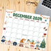 Retro December Calendar with Cute Design Printable