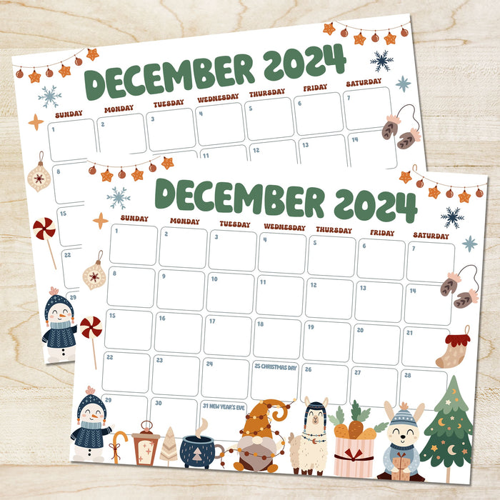 Retro December Calendar with Cute Design Printable