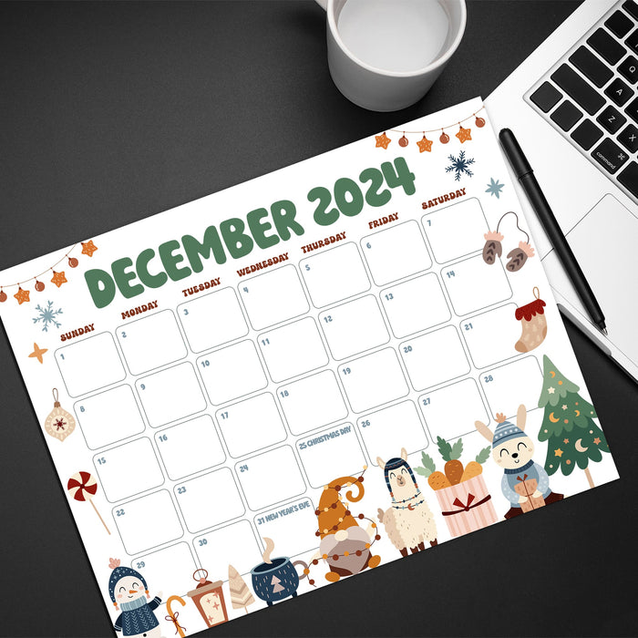 Retro December Calendar with Cute Design Printable