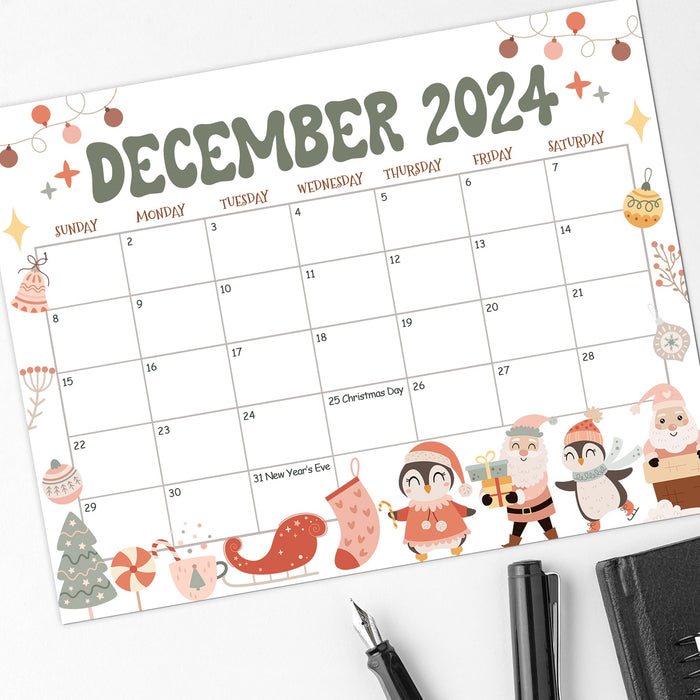 Printable Cute December Calendar with Retro Style