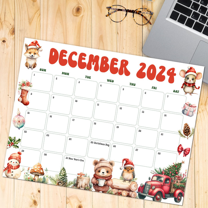 Printable Whimsical Cute December Calendar