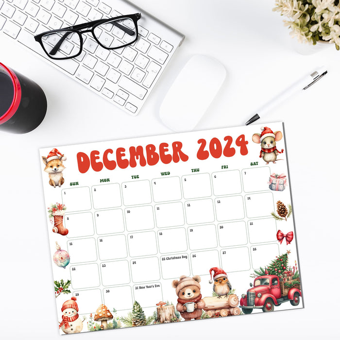 Printable Whimsical Cute December Calendar