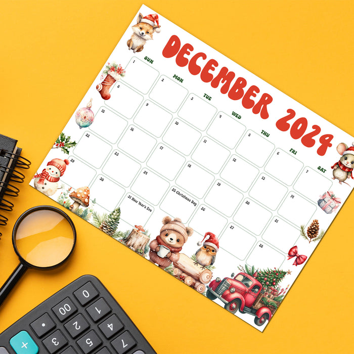 Printable Whimsical Cute December Calendar