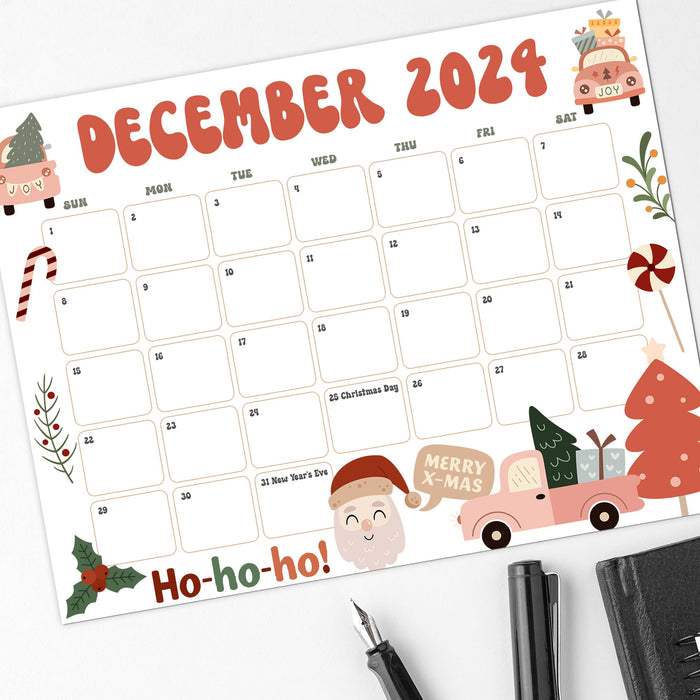 December Calendar with Retro and Cute Theme