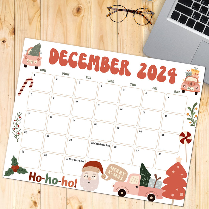 December Calendar with Retro and Cute Theme