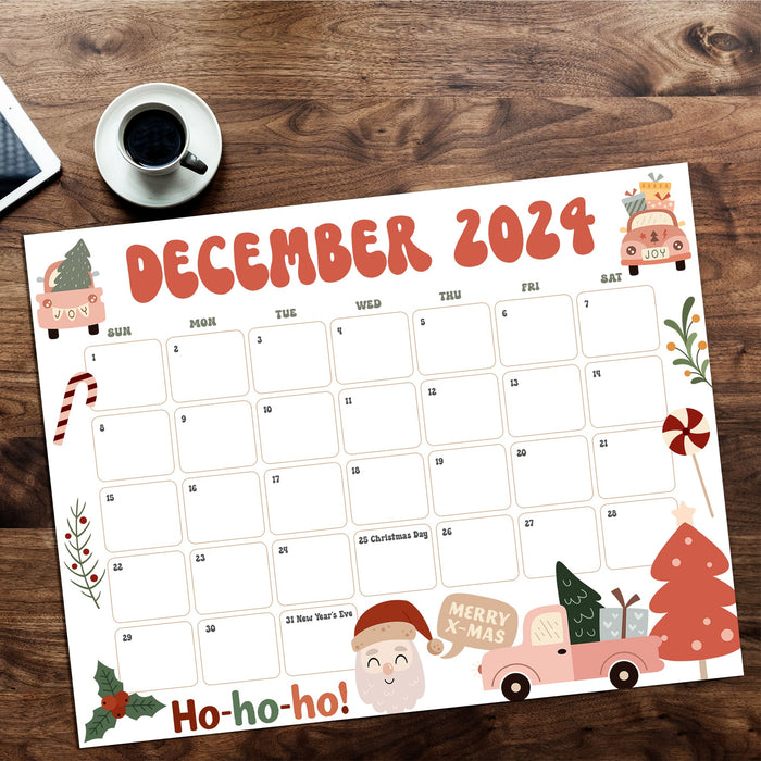 December Calendar with Retro and Cute Theme