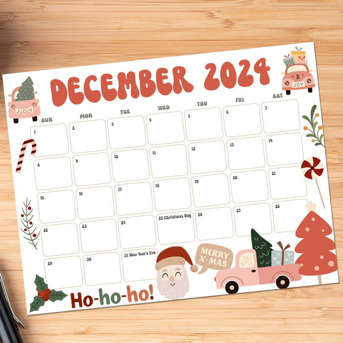 December Calendar with Retro and Cute Theme