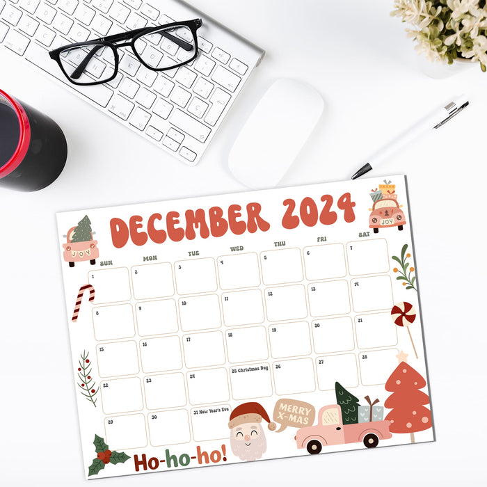 December Calendar with Retro and Cute Theme