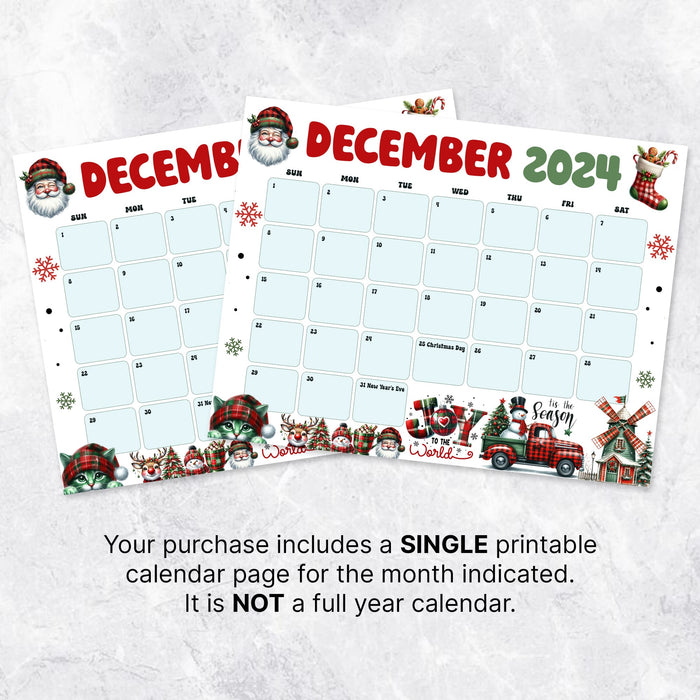 December Calendar with Whimsical Retro Style Printable