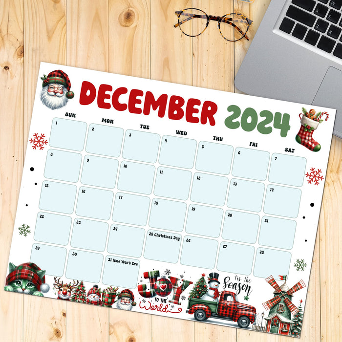 December Calendar with Whimsical Retro Style Printable