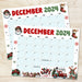 December Calendar with Whimsical Retro Style Printable