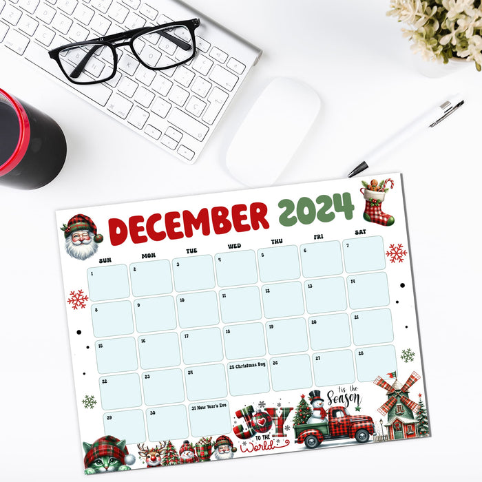 December Calendar with Whimsical Retro Style Printable