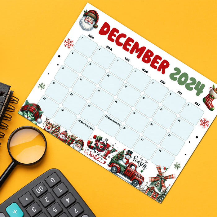 December Calendar with Whimsical Retro Style Printable