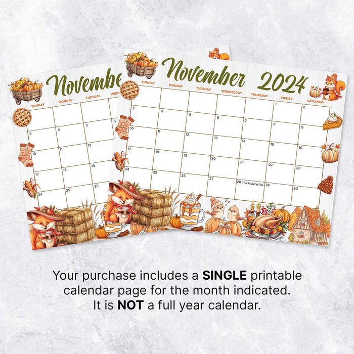 Printable November Calendar Printable for Fall