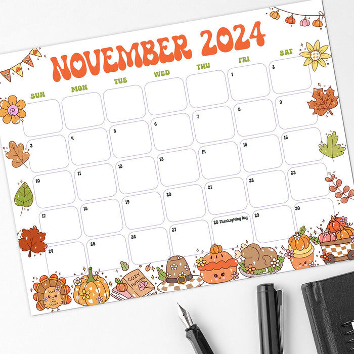 Cute Retro Whimsical November Calendar Printable