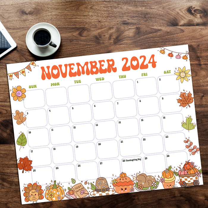 Cute Retro Whimsical November Calendar Printable