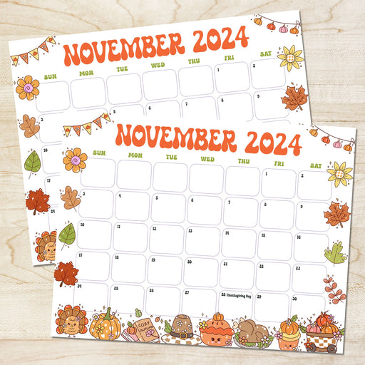 Cute Retro Whimsical November Calendar Printable