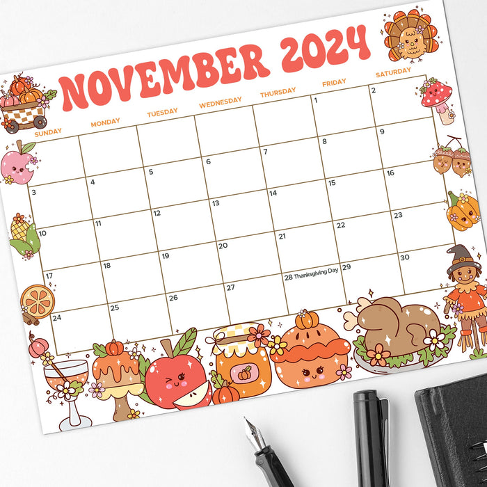 Vintage November Calendar Printable Retro Design