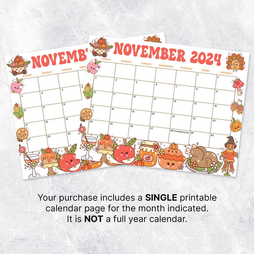 Vintage November Calendar Printable Retro Design