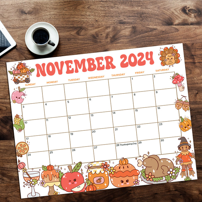 Vintage November Calendar Printable Retro Design