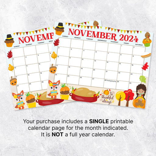 Whimsical November Fall Calendar Printable