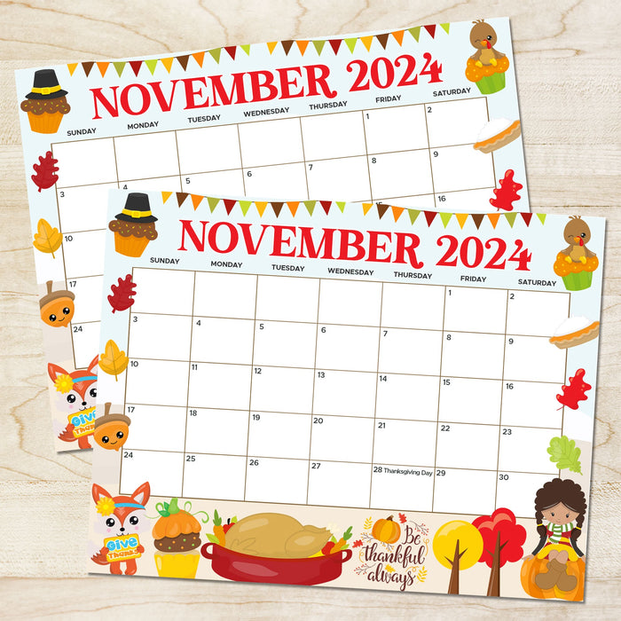 Whimsical November Fall Calendar Printable