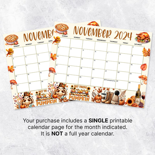 Cute November Fall Design Calendar Printable