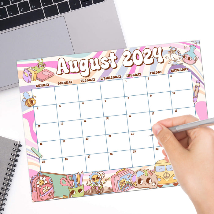 PDF Retro Vibe Back To School August 2024 Calendar | Printable Classic Nostalgic Themed Planner Calendar