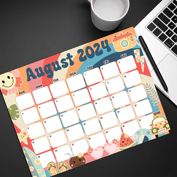 PDF Retro Summer Theme August 2024 Calendar | Printable Vintage Summer Vibe Planner