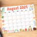 Adorable Retro August 2024 Summer Theme Printable Calendar