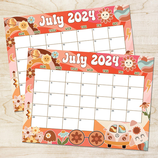 PDF Colorful Retro Vibe July 2024 Calendar | Printable Classic Nostalgic Themed July Monthly Planner