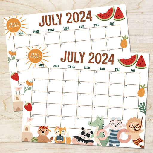 Plan your july adventures with our cute and colorful printable summer animal-themed calendar. This printable pdf calendar is easy to download and print, making it a convenient and adorable tool for staying on track throughout the month.