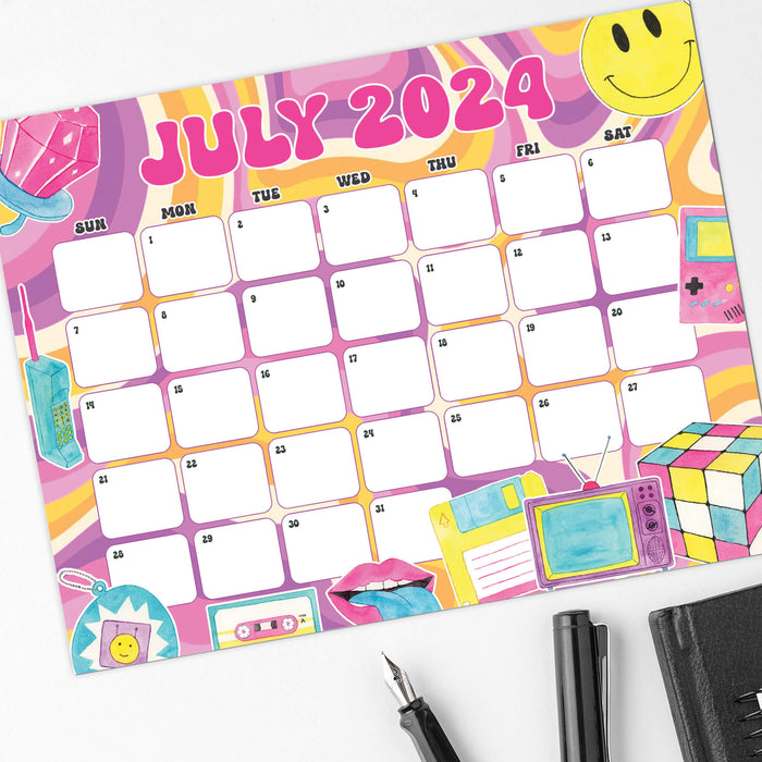 PDF Colorful Retro Theme July 2024 Calendar | Printable Vintage Retro Vibe July Monthly Planner - Posh Park pdf-colorful-retro-theme-july-2024-calendar-printable-vintage-retro-vibe-july-monthly-planner-posh-park