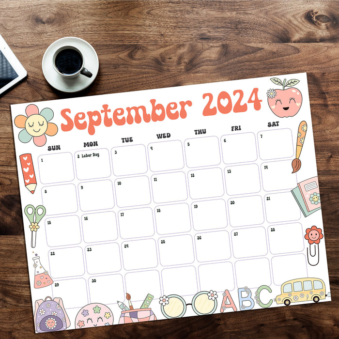 Retro School September Calendar Printable