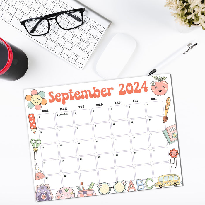 Retro School September Calendar Printable