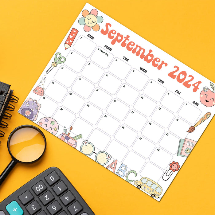 Retro School September Calendar Printable