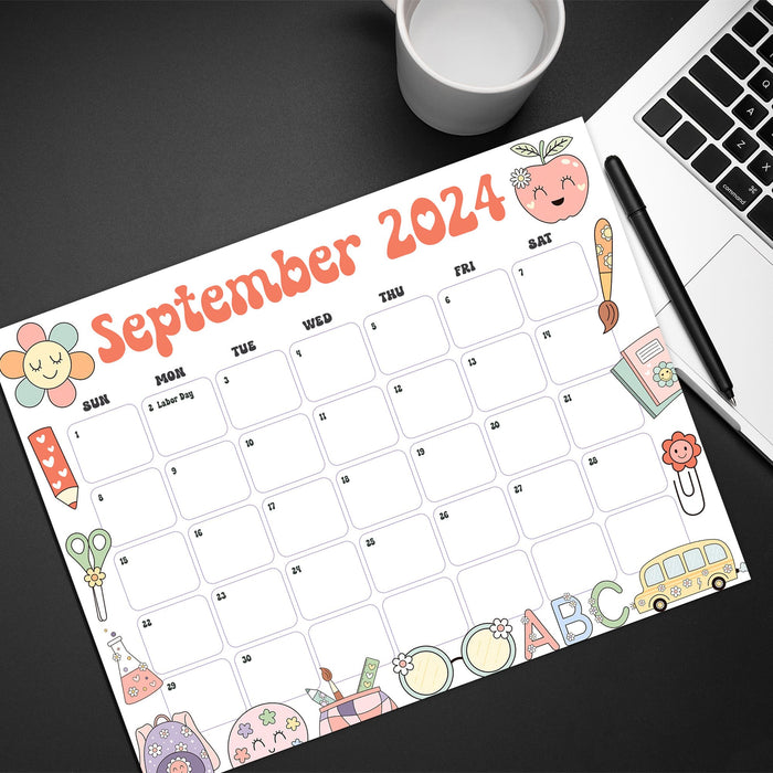 Retro School September Calendar Printable