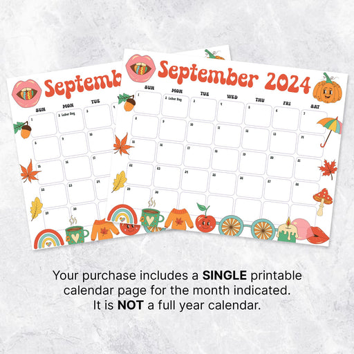 Groovy Retro September 2024 Calendar Printable Cute Theme