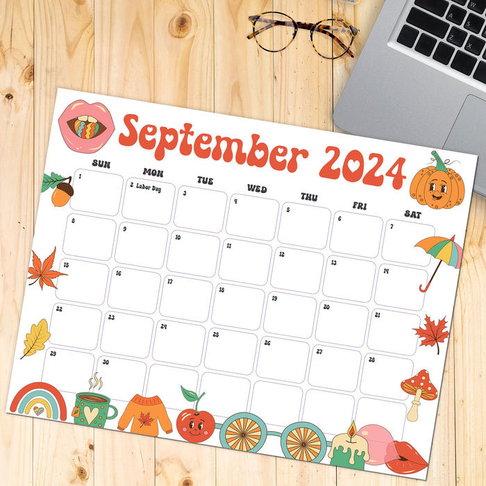 Groovy Retro September 2024 Calendar Printable Cute Theme