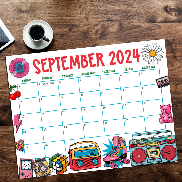 Retro Groovy September 2024 Cute Calendar Design