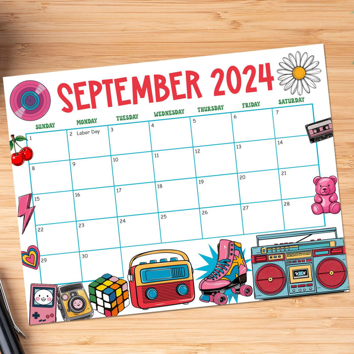 Retro Groovy September 2024 Cute Calendar Design