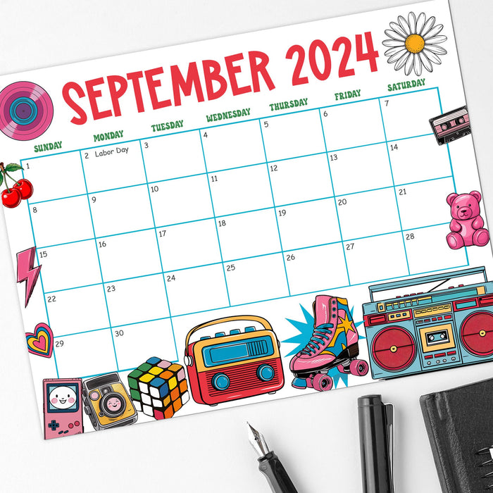 Retro Groovy September 2024 Cute Calendar Design