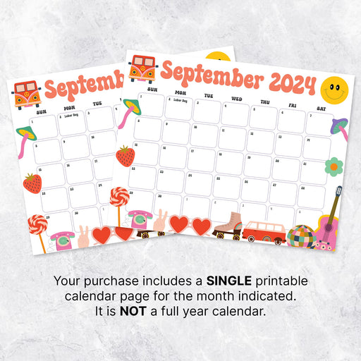 Printable September 2024 Calendar Groovy Retro Design