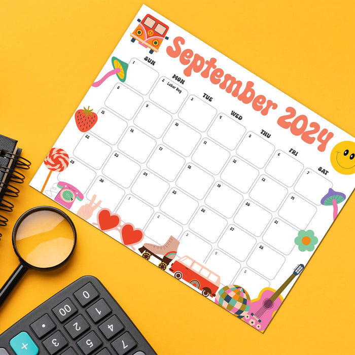 Printable September 2024 Calendar Groovy Retro Design