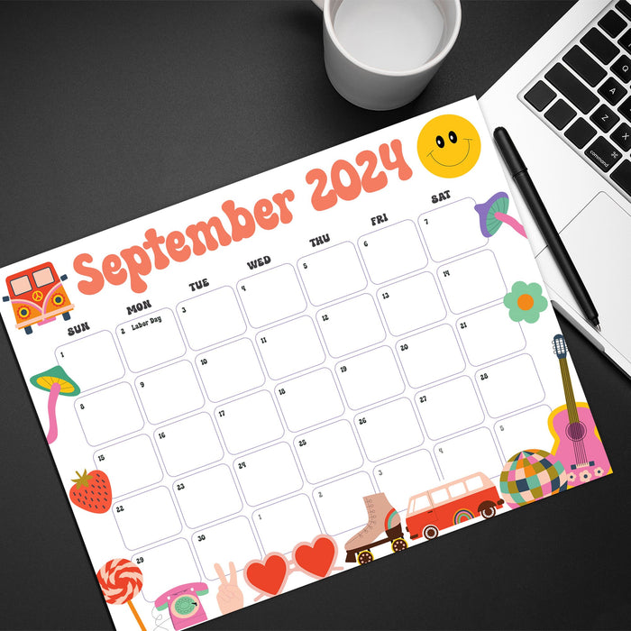 Printable September 2024 Calendar Groovy Retro Design