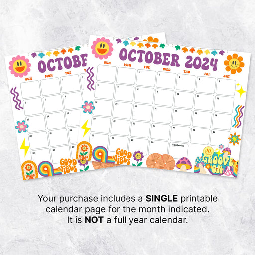 Retro Groovy October 2024 Calendar Printable Design